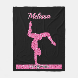 Pink Gymnastics Girl Sparkle Balance Beam Fleece Blanket
