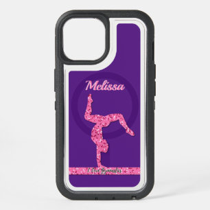 Pink Gymnastics Girl Sparkle Balance Beam iPhone 15 Case