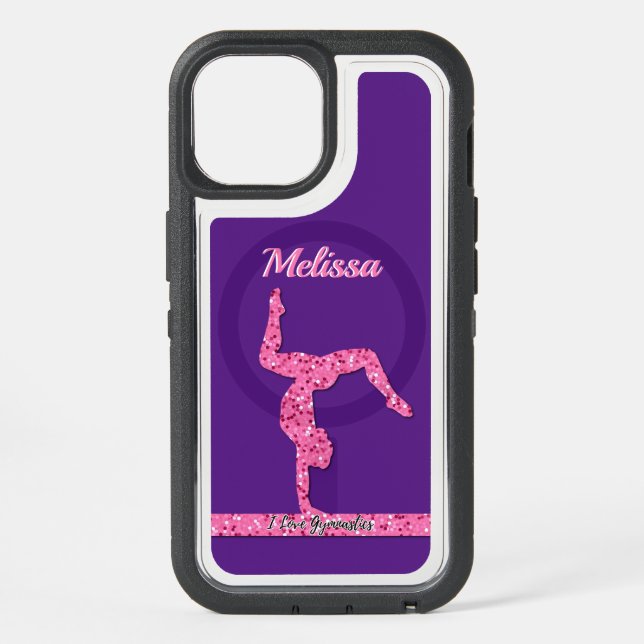 Pink Gymnastics Girl Sparkle Balance Beam iPhone 15 Case (Back)