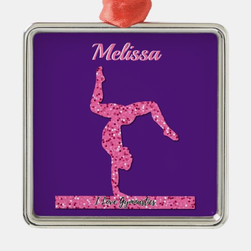 Pink Gymnastics Girl Sparkle Balance Beam Metal Ornament