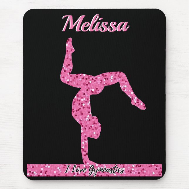 Pink Gymnastics Girl Sparkle Balance Beam Mouse Pad (Front)