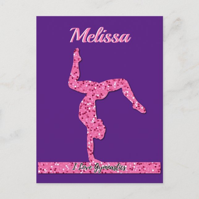 Pink Gymnastics Girl Sparkle Balance Beam Postcard (Front)