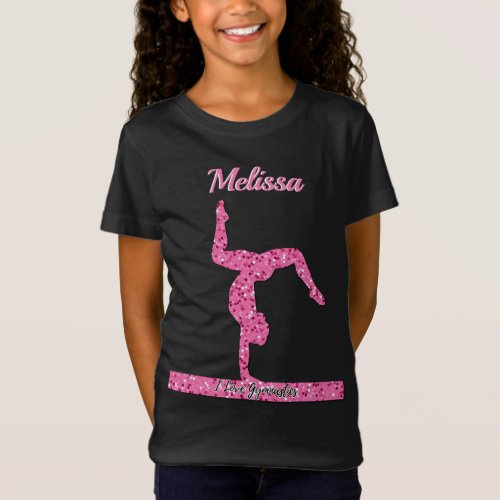 Pink Gymnastics Girl Sparkle Balance Beam T_Shirt