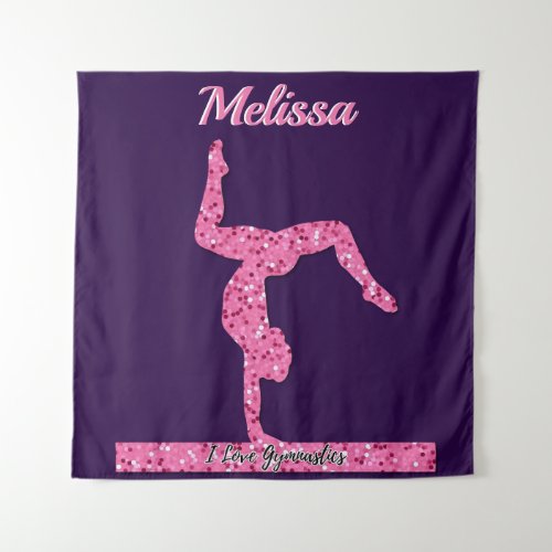 Pink Gymnastics Girl Sparkle Balance Beam Tapestry