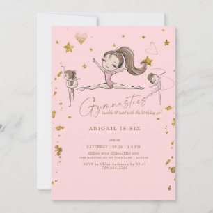 Pink Gymnastics Tumble & Twirl Birthday Party Invitation