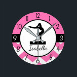 Pink Gymnastics Wall Clock<br><div class="desc">This beautiful pink, black and white gymnastics and chevron design will look perfect in your little athlete's bedroom. Other matching products available in my store!</div>