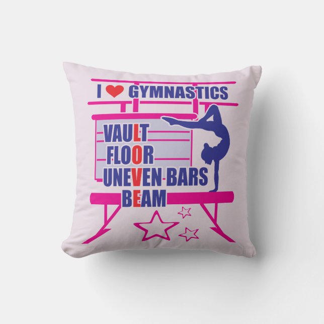Pink Gymnast's - I Love Gymnastics Throw Pillow (Front)