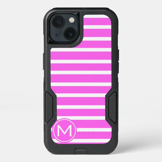 Pink H Stripe Monogram Otterbox iPhone Case (Back)