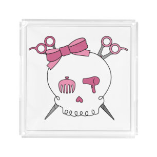 Pink Hair Accessory Skull -Scissor Crossbones Acrylic Tray