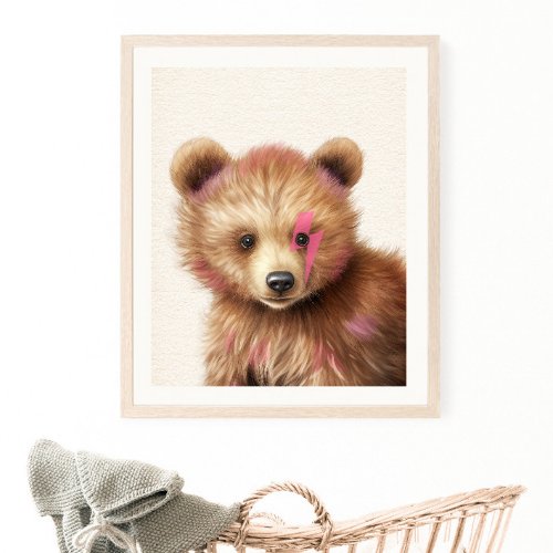 Pink Hair Bear Nursery Poster