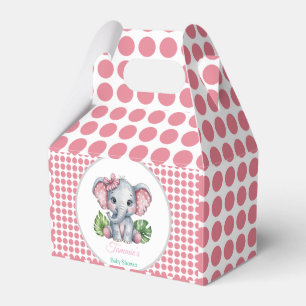 Pink Hair Bow Cute Elephant Baby Shower Favor Boxes