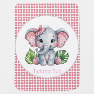 Pink Hair Bow Cute Elephant Baby Shower Gift Blanket