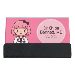 Pink Hair Cartoon Female Doctor Desk Accessary Business Card Holder