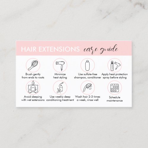 Pink Hair Extensions After Care Guide Instructions Business Card