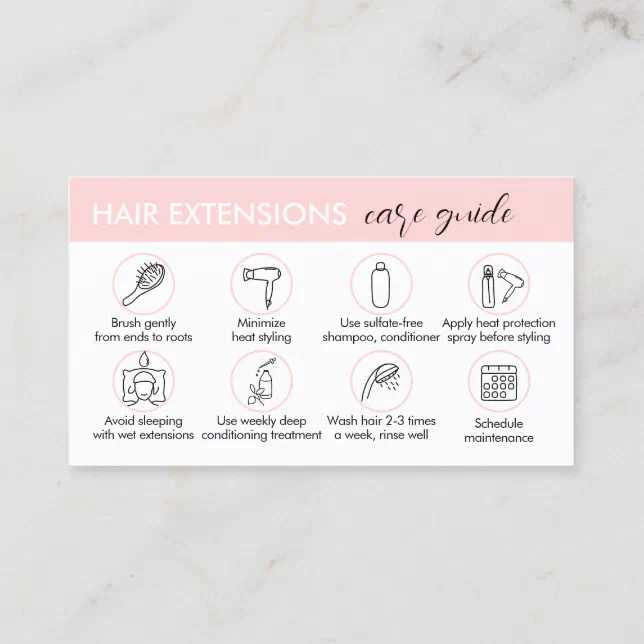 Pink Hair Extensions After Care Guide Instructions Business Card Zazzle