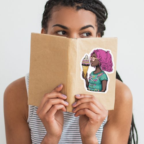 Pink Hair Girl Holding a Ice Cream Cone Sticker