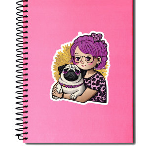 Pink Hair Girl Hugging a Pug Sticker