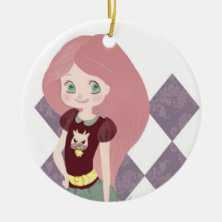 Pink hair girl ornament! ceramic ornament