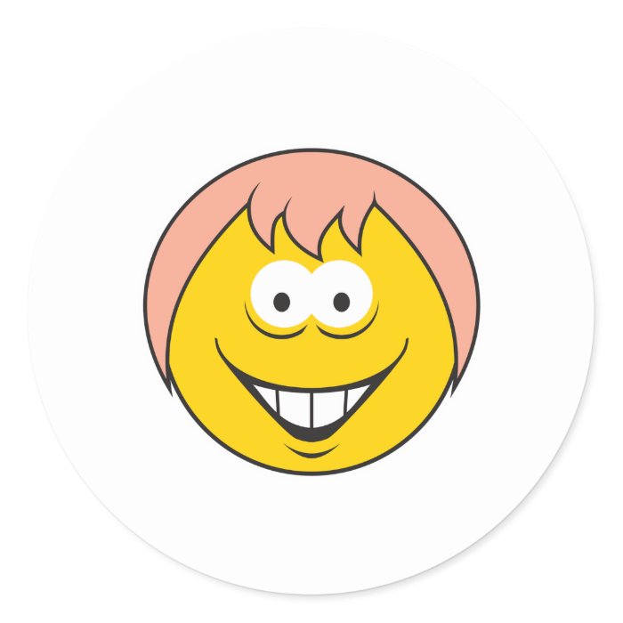 Pink Hair Girl Smiley Face Stickers