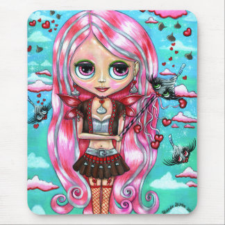 Pink Hair Hearts and Kisses Fairy Big Eyes Mouse Pad