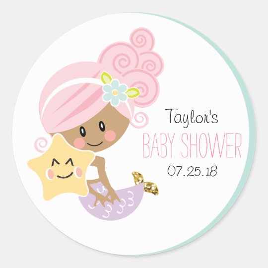 Pink Hair Mermaid Baby Shower Stickers Dark Skin Zazzle Com