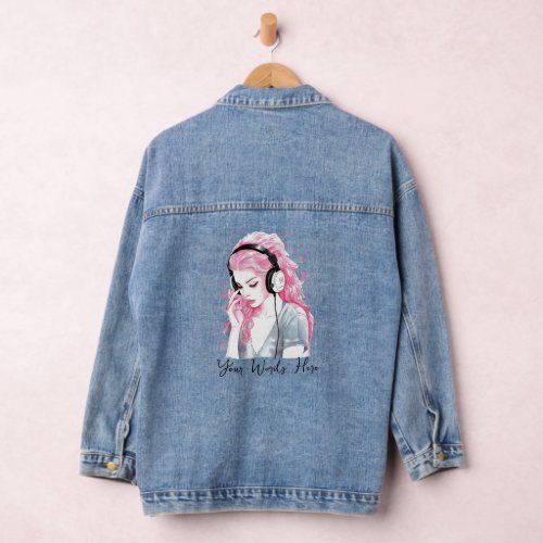 Pink Hair Music Lover_Urban Chic Outerwear Denim Jacket