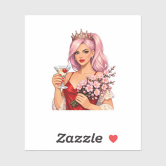 Pink Hair Queen Cherry Cocktail Blossom Sticker