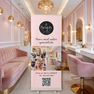 Pink Hair Salon Logo Photo Vertical Retractable Banner