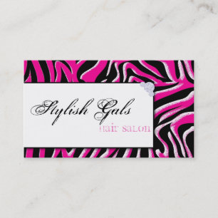 Pink Hair Salon Zebra Print Modern Business Card