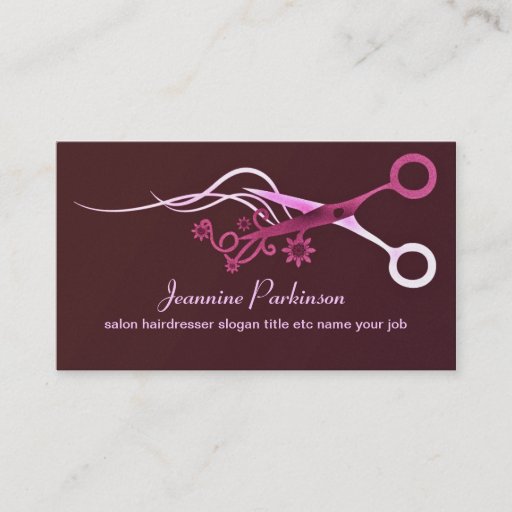 Customizable pink hair scissors business card