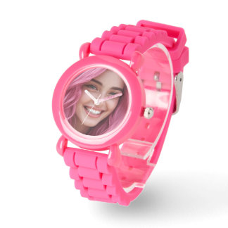 Pink Hair Smiling Woman Portrait Pink Wristwatch