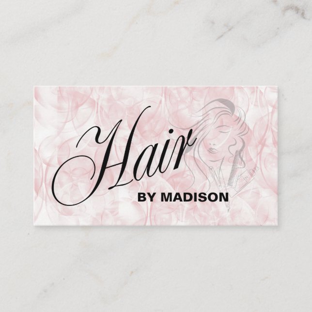 Pink Hair Stylist QR Code  Business Card (Front)