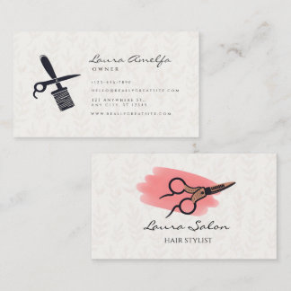 Pink Hair Stylist with White Scissor Salon Business Card