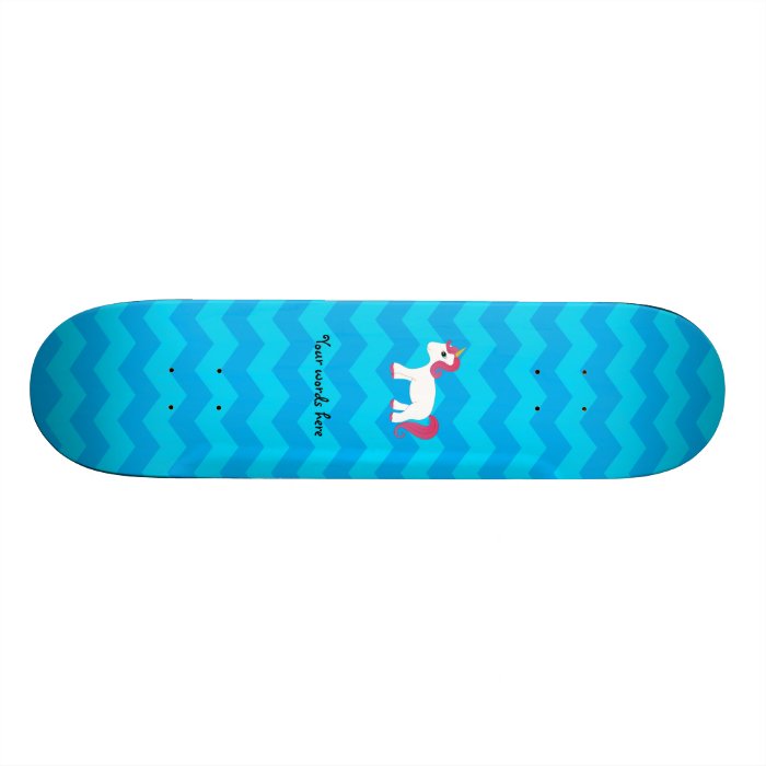 Pink hair unicorn blue chevrons custom skate board