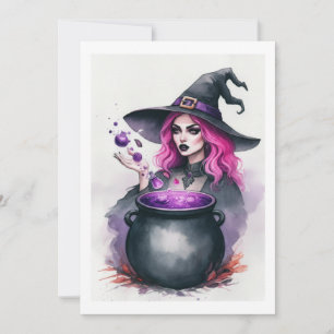 pink hair witch invitation