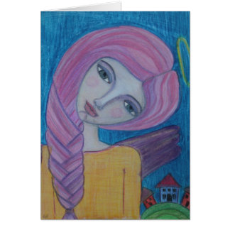 Pink Haired Angel Blank Card