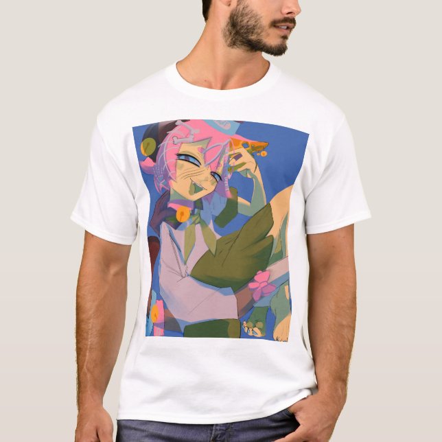 Pink Haired Catgirl Saikotic Çardyne Men's T-Shirt (Front)