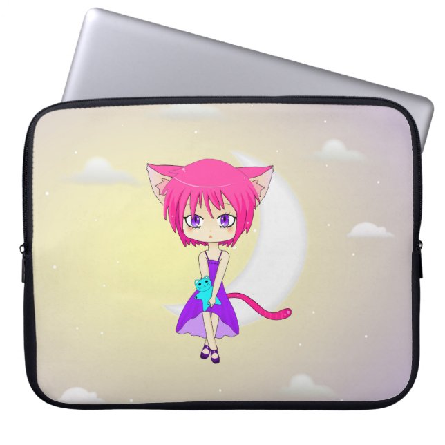 Pink Haired Neko Anime Girl, Laptop Sleeve (Front)