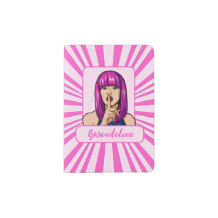Pink-haired Popart Girl Passport Holder