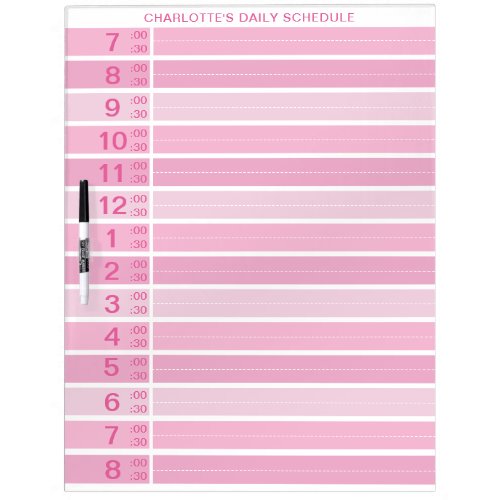 Pink Half Hour Girl Schedule Custom Daily Planner Dry Erase Board