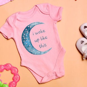 Pink Half Moon Girl Baby Custom Text Baby Bodysuit