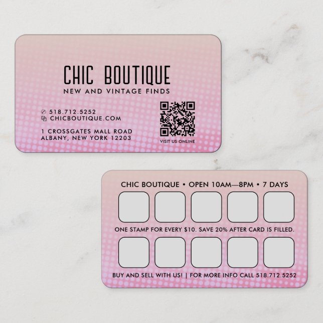 Pink Halftones QR Code Reward Business Card (Front/Back)