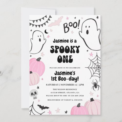 Pink Halloween 1st Birthday Invitation