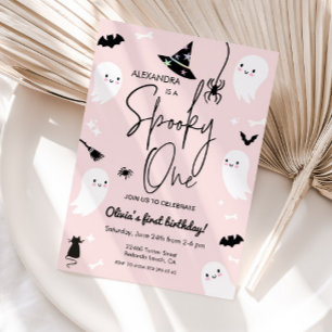 Pink Halloween 1st birthday - Spooky one Invitation