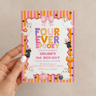 Pink Halloween 4th Birthday Invitation for Girl