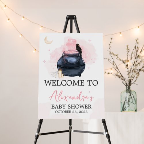 Pink Halloween A Baby is Brewing Welcome Sign
