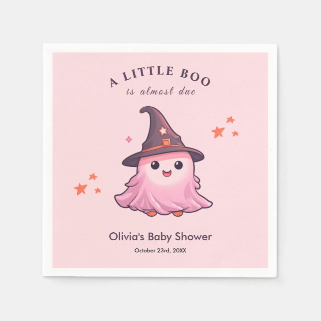 Pink Halloween A Little Boo Baby Shower  Napkins (Front)