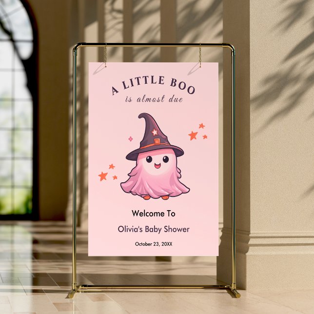 Pink Halloween A Little Boo Baby Shower Welcome  Poster (Pink Halloween A Little Boo Baby Shower Welcome Sign   )