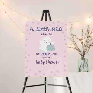 Pink halloween baby boo shower welcome sign 