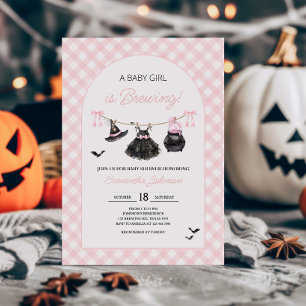 Pink Halloween Baby is Brewing Baby Shower Invitation